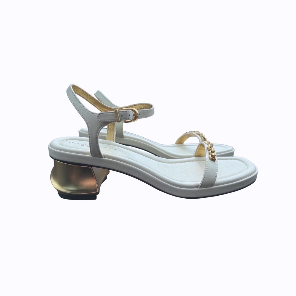 Donna Karan New York Trisha White Leather Gold Chain Sculptural Heel Sandals 10M - Picture 4 of 7
